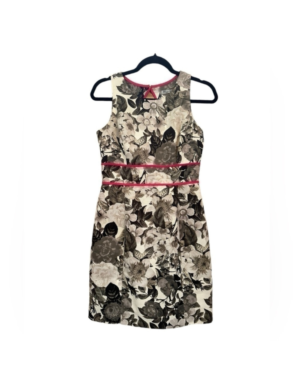 Eliza J Black White Floral Pink Detail Sheath Dress Size 4